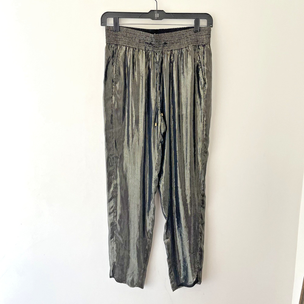 Metallic Wide Leg Pull On Pants Size 2 Disco Glam Party Palazzo Shimmer - Picture 1 of 8
